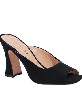 Coach Black Suede Laurence  Open-Toe Sculpted Block Heel Mule